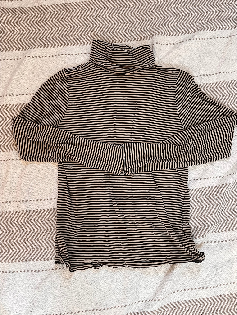 J.Crew Women's Black and Cream Striped Cotton Turtleneck Shirt Size S